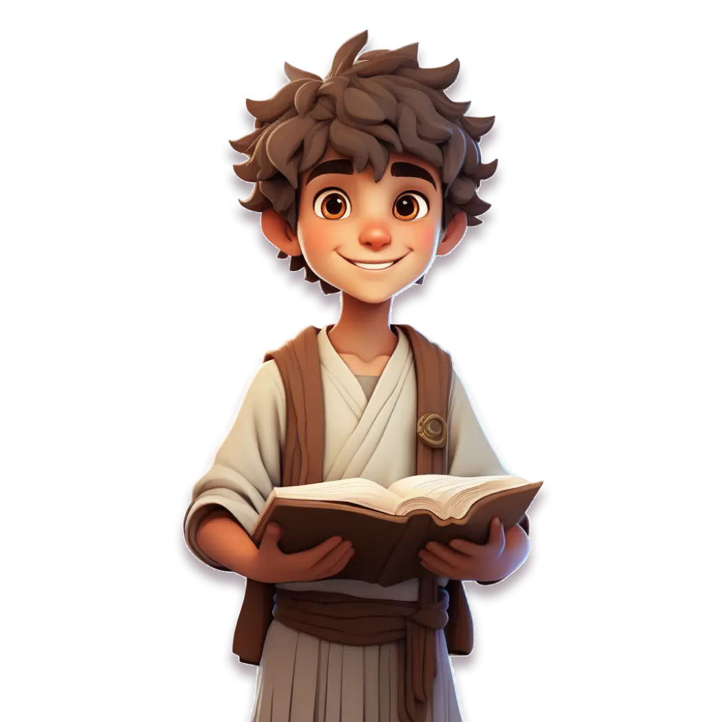 Aristote, la mascotte de la plateforme, un livre ouvert entre les mains